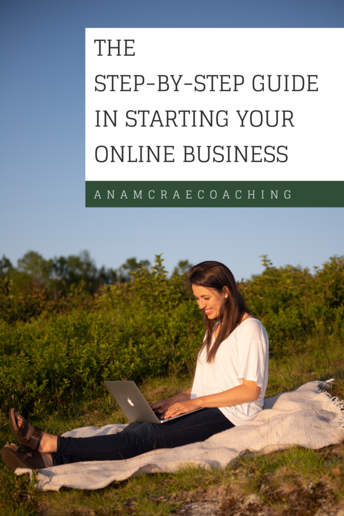 How to start a life coaching business online - blog post sharing image with Ana McRae working on laptop