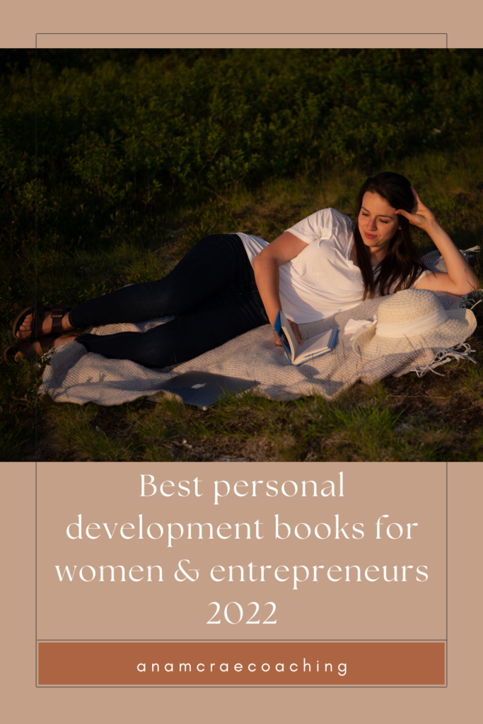 best personal development books for women and entrepreneurs to inspire personal growth, self improvement, and self development in 2022 stacked on top of each other with twinkle lights